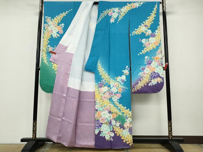 平和屋着物●豪華振袖　刺繍　舞花鞠文　暈し染め　金彩　正絹　逸品　CABJ6645ut