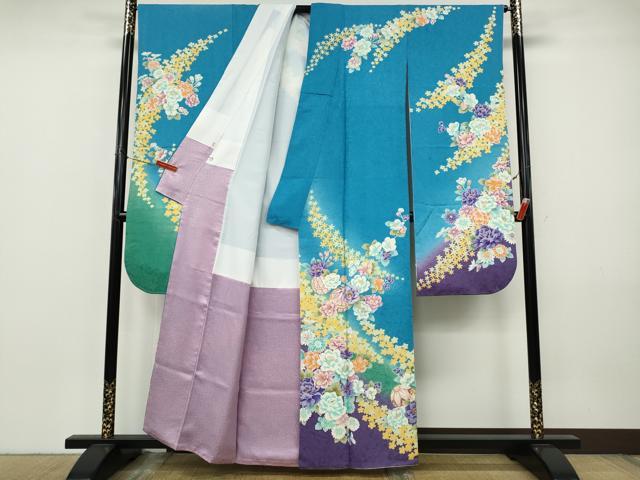 平和屋着物●豪華振袖　刺繍　舞花鞠文　暈し染め　金彩　正絹　逸品　CABJ6645ut