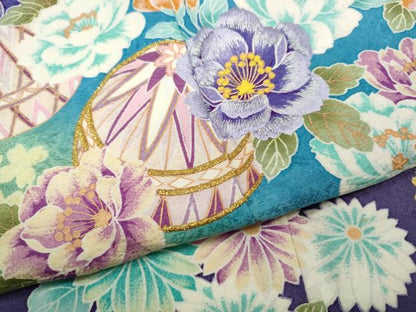 平和屋着物●豪華振袖　刺繍　舞花鞠文　暈し染め　金彩　正絹　逸品　CABJ6645ut