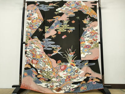 平和屋着物●豪華振袖　紅型　風景草花文　正絹　逸品　CABJ6646ut