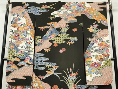 平和屋着物●豪華振袖　紅型　風景草花文　正絹　逸品　CABJ6646ut