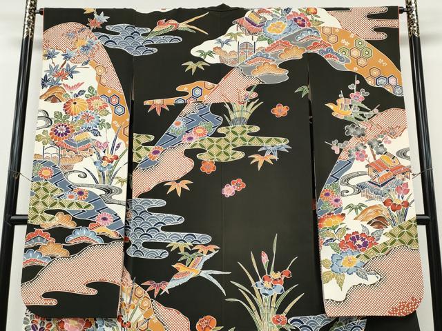 平和屋着物●豪華振袖　紅型　風景草花文　正絹　逸品　CABJ6646ut