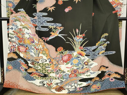平和屋着物●豪華振袖　紅型　風景草花文　正絹　逸品　CABJ6646ut