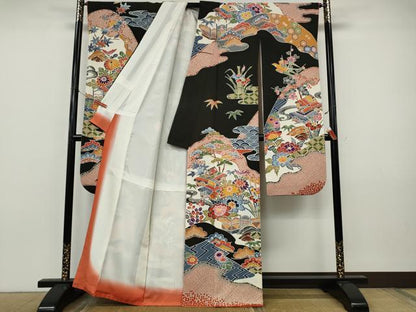 平和屋着物●豪華振袖　紅型　風景草花文　正絹　逸品　CABJ6646ut
