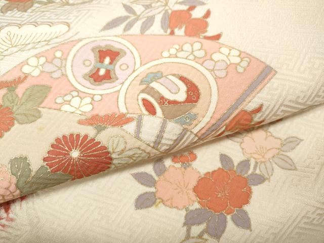 平和屋着物●訪問着　絞り　雲取り扇面草花文　金銀彩　正絹　逸品　CABJ6649ut