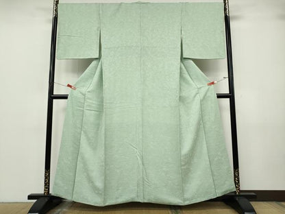 平和屋着物●上質な色無地　辻が花地紋　白緑色　さが美扱い　正絹　逸品　CABJ6653ut