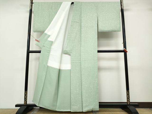 平和屋着物●上質な色無地　辻が花地紋　白緑色　さが美扱い　正絹　逸品　CABJ6653ut