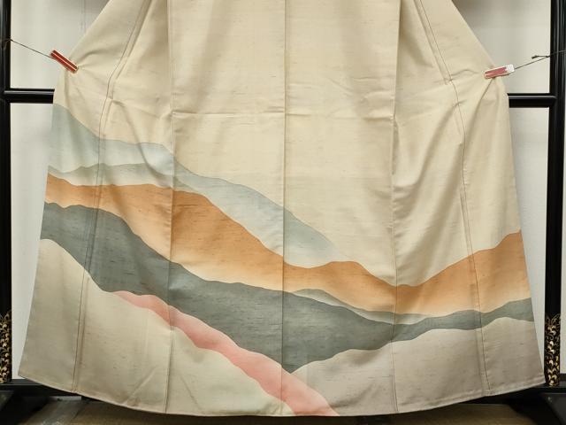 平和屋着物●石川県指定無形文化財　牛首紬　白山工房　手織り　訪問着　遠山文　正絹　逸品　未使用　CABJ6659ut