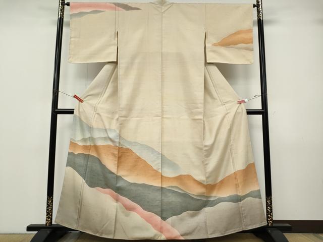 平和屋着物●石川県指定無形文化財　牛首紬　白山工房　手織り　訪問着　遠山文　正絹　逸品　未使用　CABJ6659ut