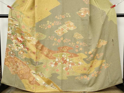 平和屋着物●京友禅の第一人者　松井青々　訪問着　駒刺繍　エ霞花文　金銀彩　正絹　逸品　CABJ6663ut