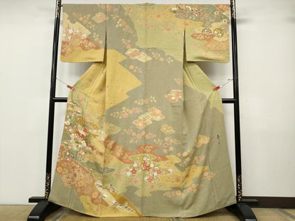 平和屋着物●京友禅の第一人者　松井青々　訪問着　駒刺繍　エ霞花文　金銀彩　正絹　逸品　CABJ6663ut