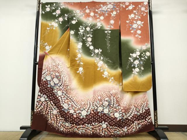 平和屋着物●越後十日町の一流染匠　桐屋・翠山工房　振袖　辻が花　絞り　暈し染め　正絹　逸品　CABJ6665ut