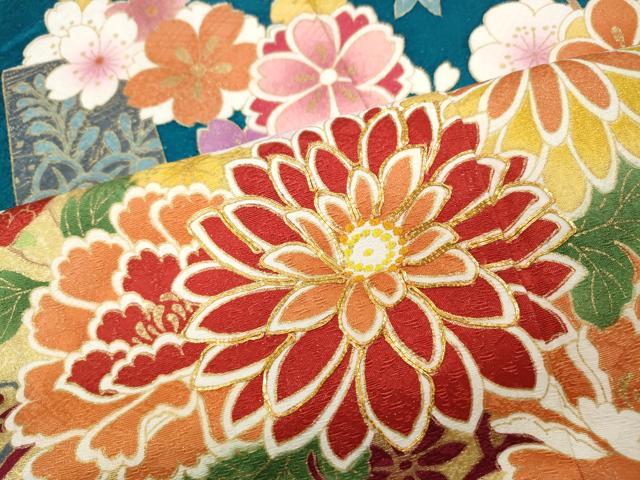 平和屋着物●豪華振袖　駒刺繍　地紙貝桶花文　暈し染め　銀通し地　正絹　逸品　CABJ6667ut