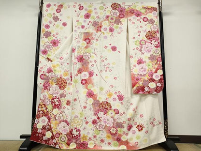 平和屋着物●豪華振袖　舞花蝶文　暈し染め　銀通し地　正絹　逸品　CABJ6670ut