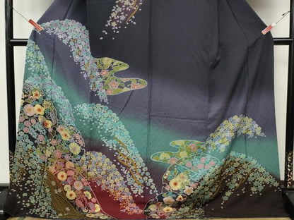 平和屋着物●訪問着　辻が花　絞り　暈し染め　金糸　京都きもの友禅　ロング丈　正絹　逸品　CABJ6682ut
