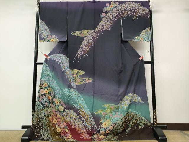 平和屋着物●訪問着　辻が花　絞り　暈し染め　金糸　京都きもの友禅　ロング丈　正絹　逸品　CABJ6682ut