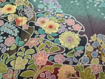 平和屋着物●訪問着　辻が花　絞り　暈し染め　金糸　京都きもの友禅　ロング丈　正絹　逸品　CABJ6682ut