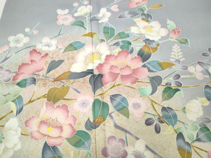 平和屋着物●訪問着　友禅　枝花文　暈し染め　金彩　正絹　逸品　CABJ6688ut