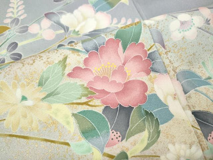 平和屋着物●訪問着　友禅　枝花文　暈し染め　金彩　正絹　逸品　CABJ6688ut