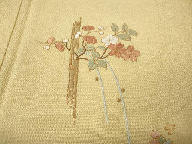 平和屋着物●訪問着　総刺繍　駒刺繍　こぼれ松葉枝花文　鬼しぼ縮緬　正絹　逸品　CABJ6690ut