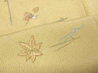 平和屋着物●訪問着　総刺繍　駒刺繍　こぼれ松葉枝花文　鬼しぼ縮緬　正絹　逸品　CABJ6690ut