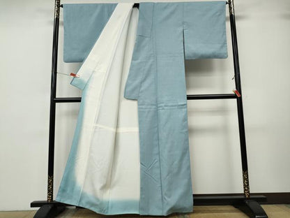 平和屋着物●結城紬　色無地　水色　正絹　逸品　CABJ6695ut
