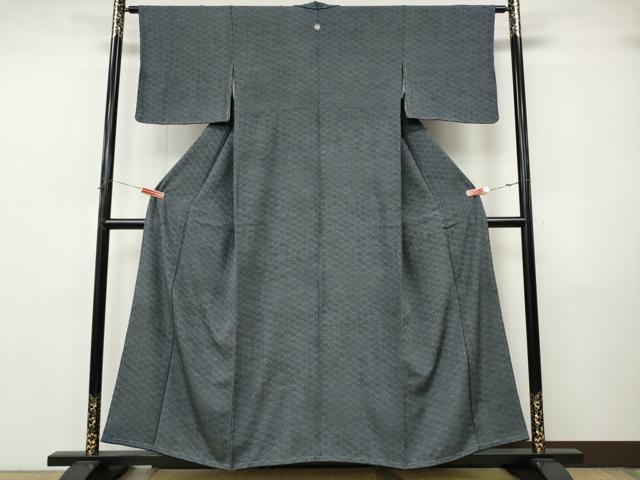 平和屋着物●伝統工芸士　廣瀬雄望　江戸小紋　菱花文　黒地　正絹　逸品　未使用　CABJ6700ut