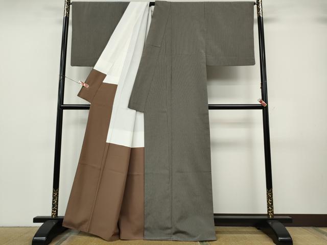 平和屋着物●上質なお召　縞　正絹　逸品　CABJ6705ut
