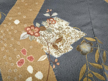 平和屋着物●訪問着　絞り　刺繍　松皮菱枝花文　金彩　正絹　逸品　CABJ6706ut