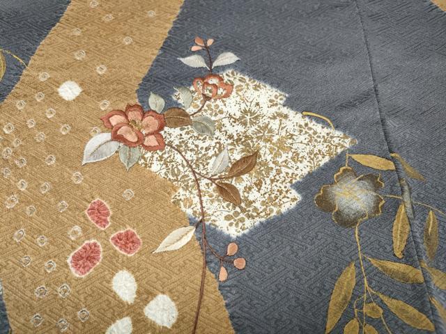 平和屋着物●訪問着　絞り　刺繍　松皮菱枝花文　金彩　正絹　逸品　CABJ6706ut