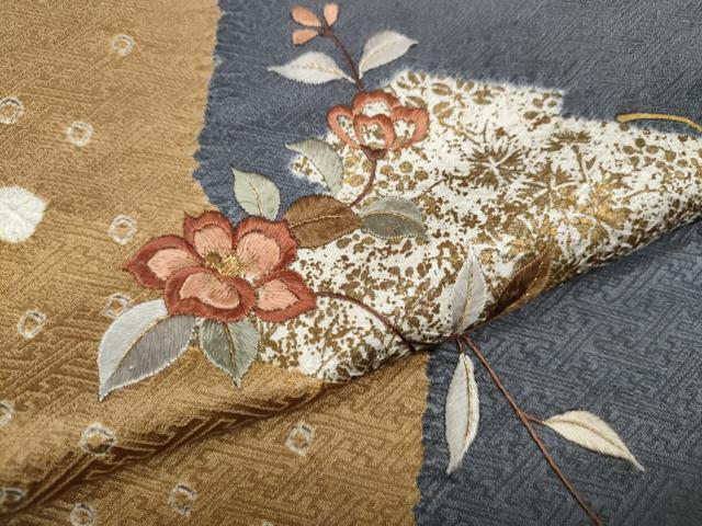平和屋着物●訪問着　絞り　刺繍　松皮菱枝花文　金彩　正絹　逸品　CABJ6706ut