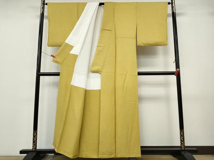 平和屋着物●上質な色無地　枝地紋　芥子色　正絹　逸品　CABJ6716ut
