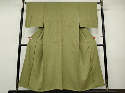 平和屋着物●上質な色無地　草葉地紋　青朽葉色　正絹　逸品　未使用　CABJ6719ut