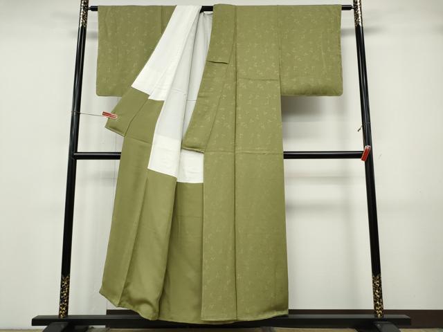 平和屋着物●上質な色無地　草葉地紋　青朽葉色　正絹　逸品　未使用　CABJ6719ut