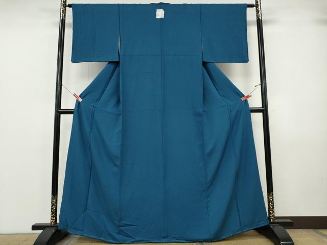 平和屋着物●上質な色無地　菊唐草地紋　藍色　正絹　逸品　未使用　CABJ6725ut