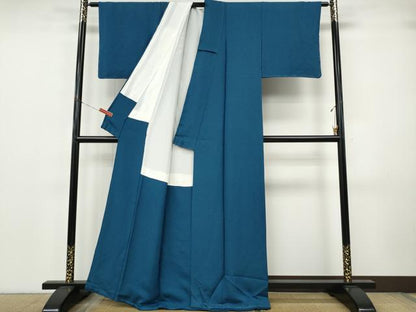平和屋着物●上質な色無地　菊唐草地紋　藍色　正絹　逸品　未使用　CABJ6725ut