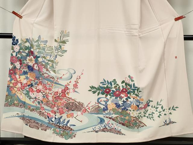 平和屋着物●訪問着　友禅　作家物　流水草花文　正絹　逸品　CABJ6735ut