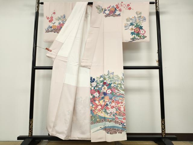 平和屋着物●訪問着　友禅　作家物　流水草花文　正絹　逸品　CABJ6735ut