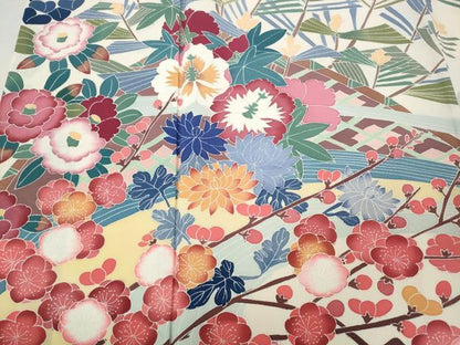 平和屋着物●訪問着　友禅　作家物　流水草花文　正絹　逸品　CABJ6735ut