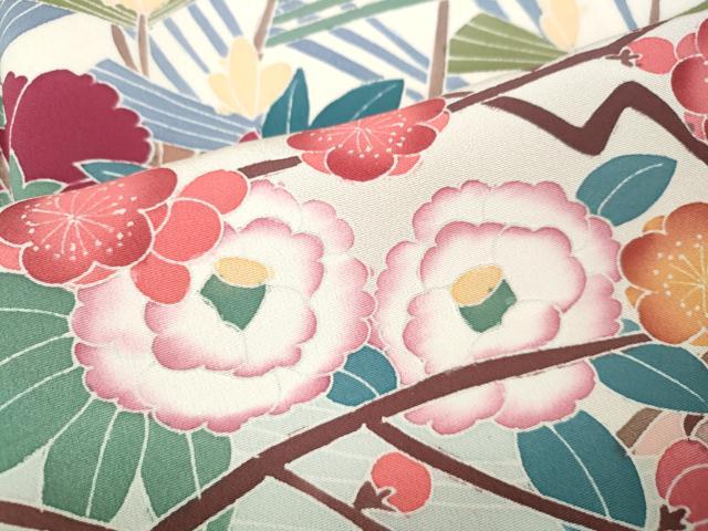平和屋着物●訪問着　友禅　作家物　流水草花文　正絹　逸品　CABJ6735ut