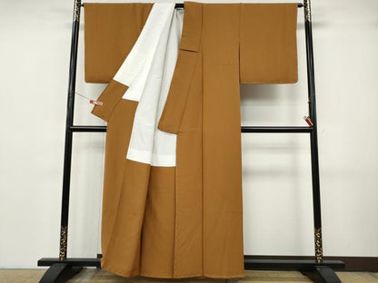 平和屋着物●上質な色無地　琥珀色　正絹　逸品　未使用　CABJ6736ut