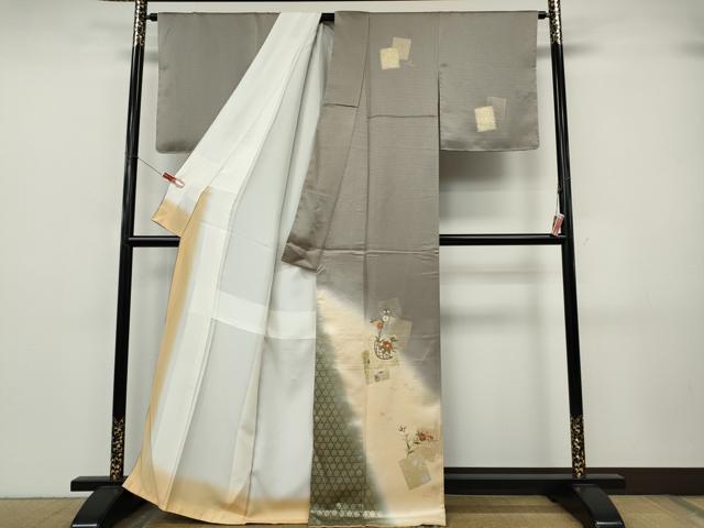 平和屋着物●訪問着　刺繍　色紙重ね花籠文　暈し染め　金銀彩　正絹　逸品　未使用　CABJ6737ut