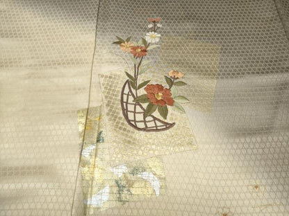 平和屋着物●訪問着　刺繍　色紙重ね花籠文　暈し染め　金銀彩　正絹　逸品　未使用　CABJ6737ut