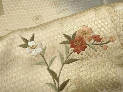 平和屋着物●訪問着　刺繍　色紙重ね花籠文　暈し染め　金銀彩　正絹　逸品　未使用　CABJ6737ut