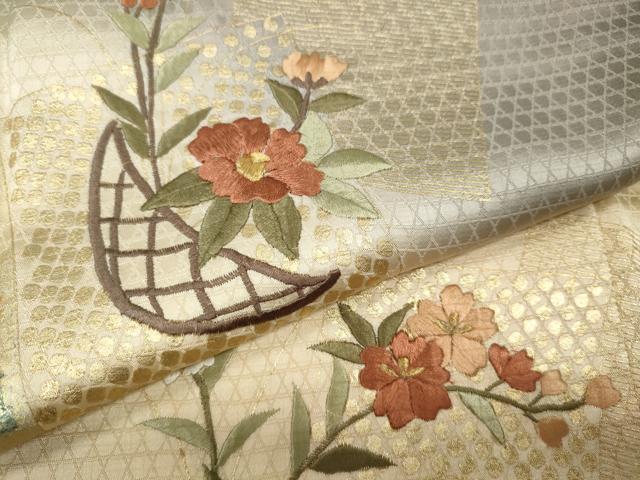 平和屋着物●訪問着　刺繍　色紙重ね花籠文　暈し染め　金銀彩　正絹　逸品　未使用　CABJ6737ut