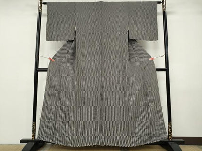 平和屋着物●江戸小紋　菱花文　黒地　正絹　逸品　CABJ6740ut
