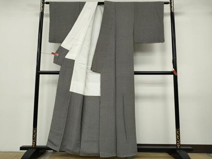 平和屋着物●江戸小紋　菱花文　黒地　正絹　逸品　CABJ6740ut