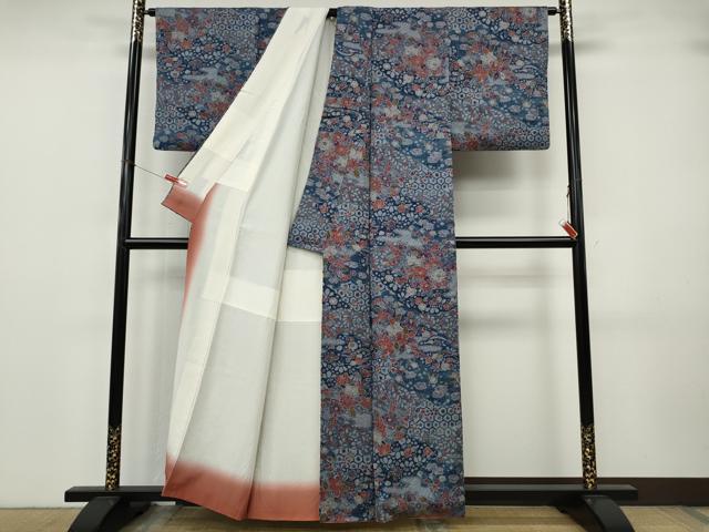 平和屋着物●上質な小紋　絞り　雲重ね鴛鴦花文　正絹　逸品　CABJ6742ut