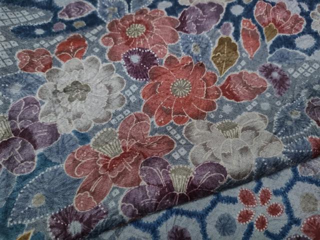 平和屋着物●上質な小紋　絞り　雲重ね鴛鴦花文　正絹　逸品　CABJ6742ut