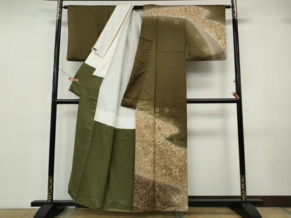 平和屋着物●訪問着　駒刺繍　エ霞花唐草文　暈し染め　金彩　正絹　逸品　CABJ6744ut